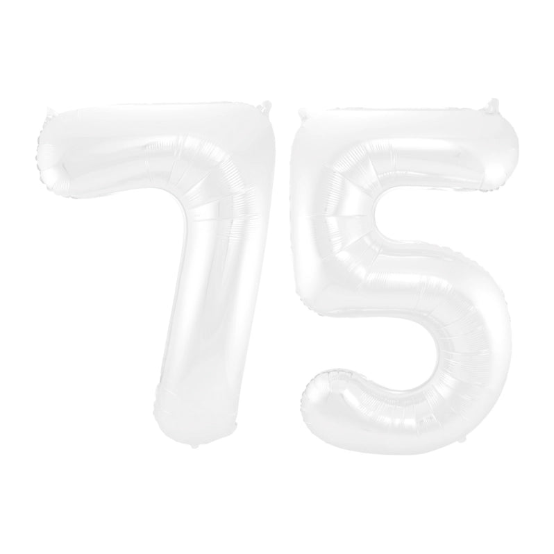 Folieballon 75 jaar metallic wit 86cm