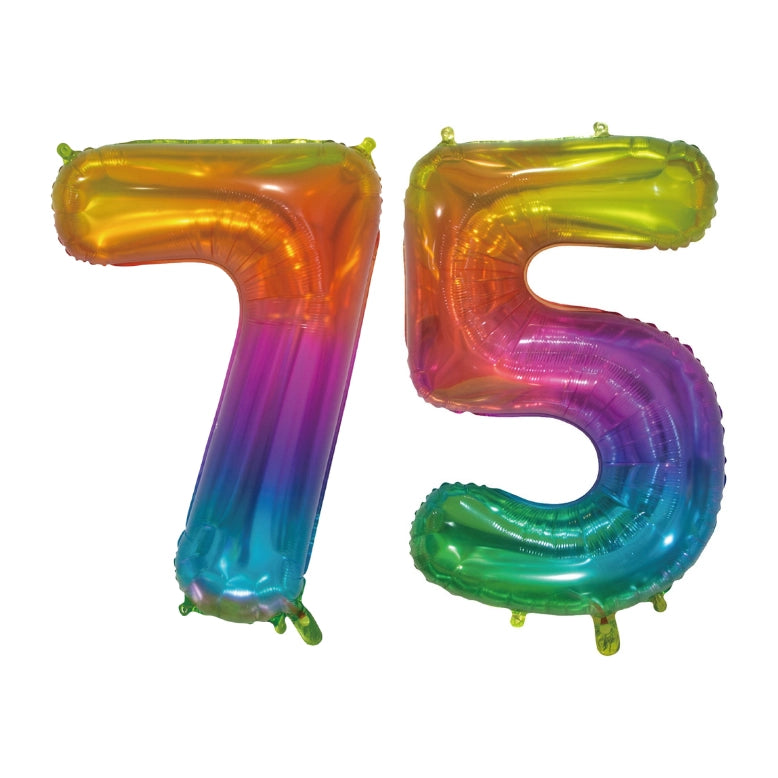Folieballon 75 jaar Regenboog 76cm
