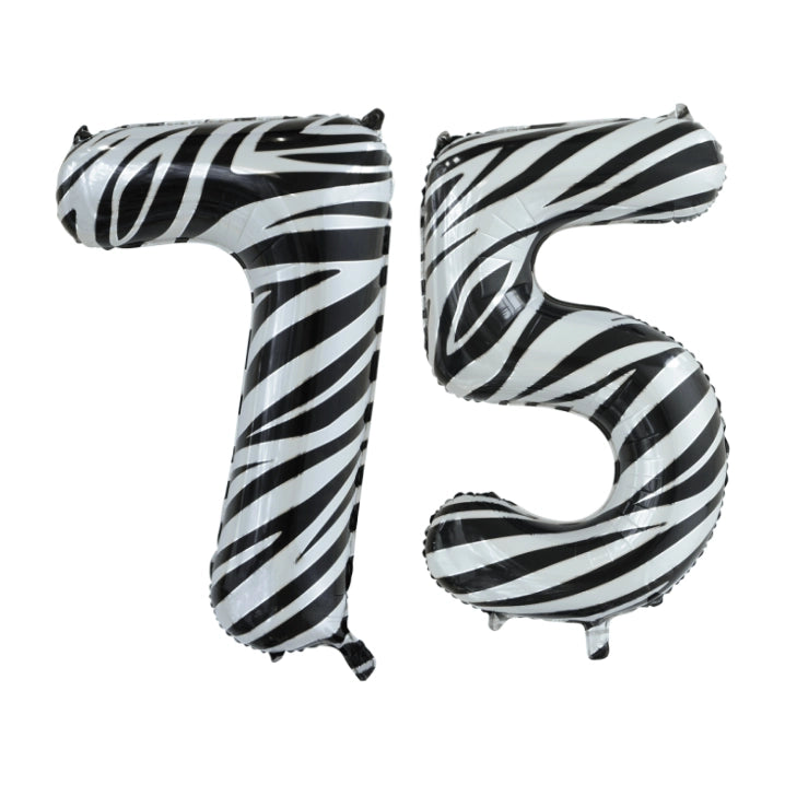 Folieballon 75 jaar zebra 86cm