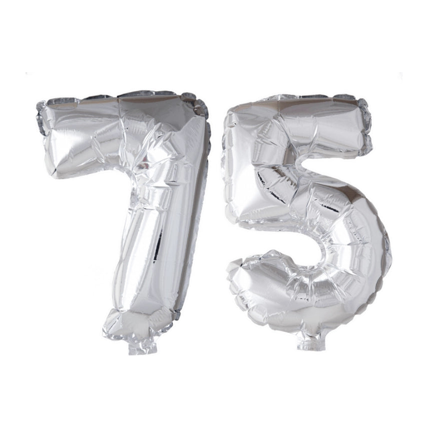 Folieballon 75 jaar zilver 41cm