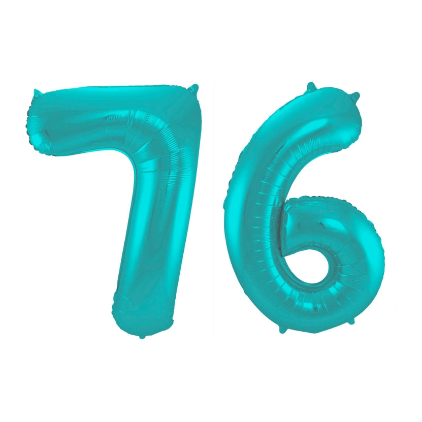 Folieballon 76 jaar metallic pastel aqua mat 86cm