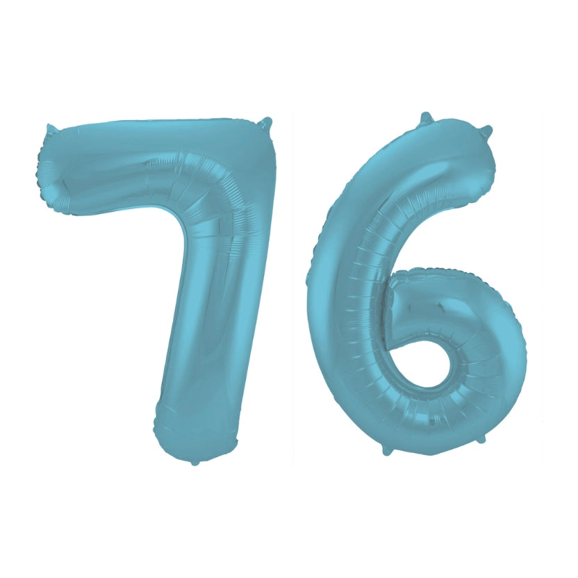 Folieballon 76 jaar metallic pastel blauw mat 86cm