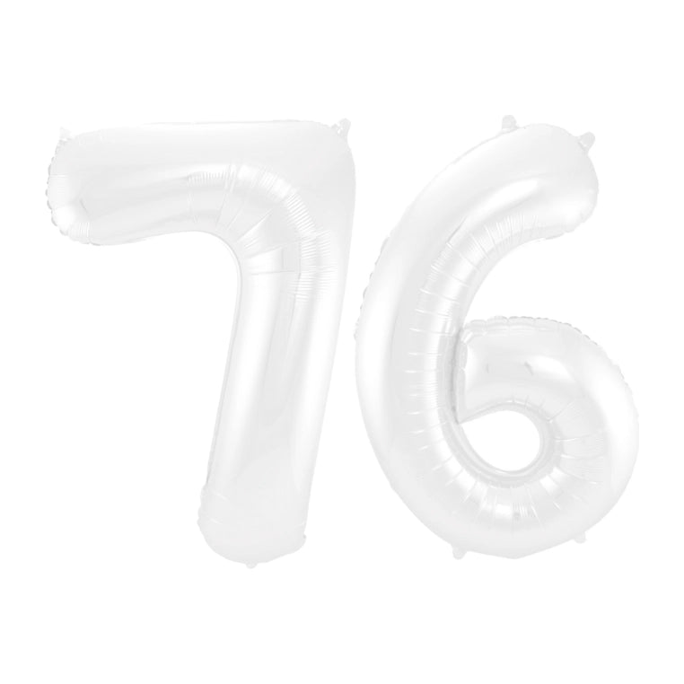 Folieballon 76 jaar metallic wit 86cm