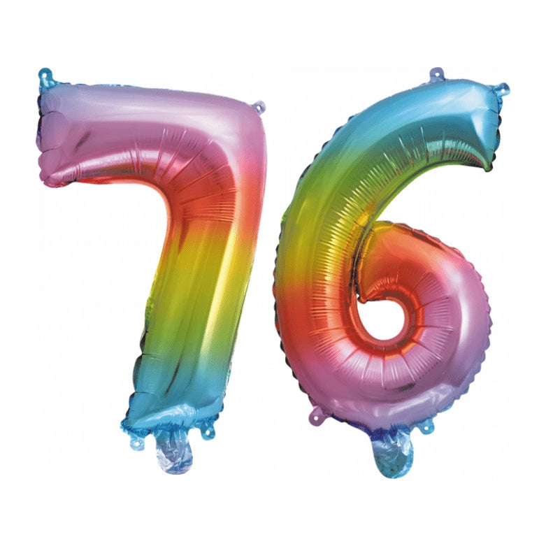 Folieballon 76 jaar Regenboog 41cm