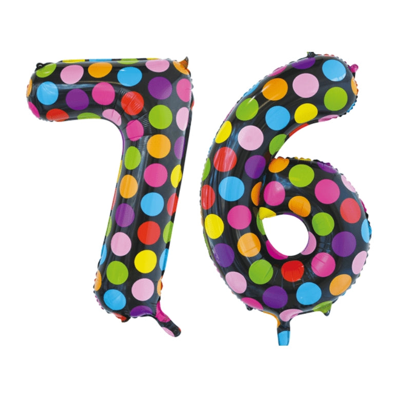 Folieballon 76 jaar stippen 86cm