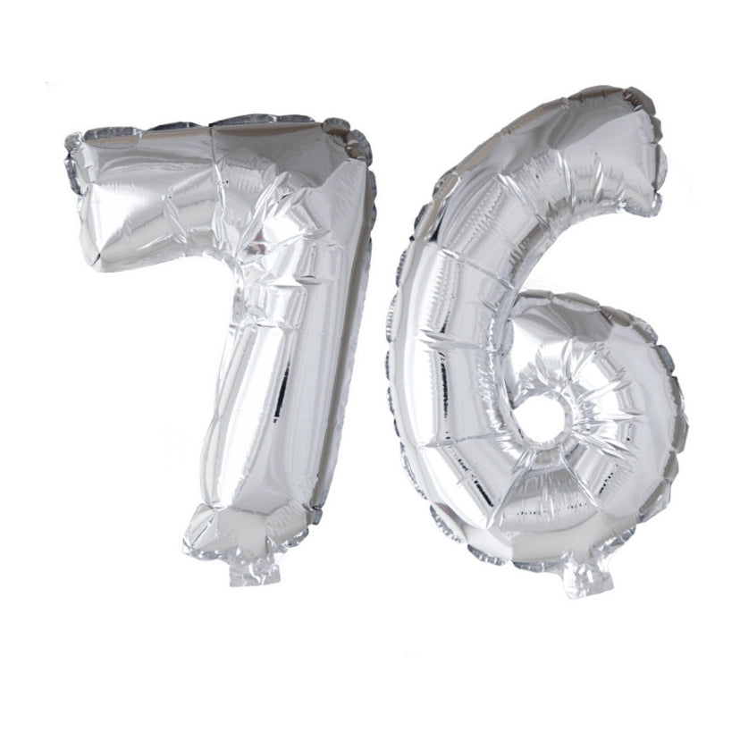 Folieballon 76 jaar zilver 41cm