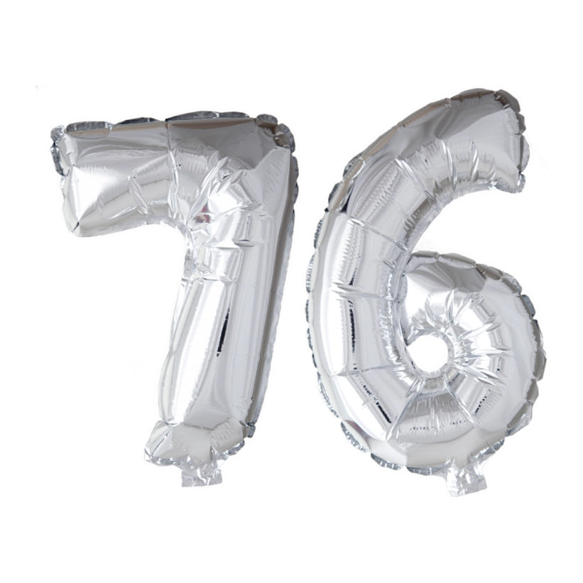 Folieballon 76 jaar Zilver 66cm