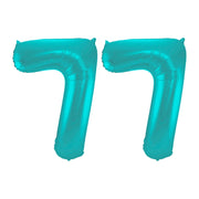 Folieballon 77 jaar metallic pastel aqua mat 86cm