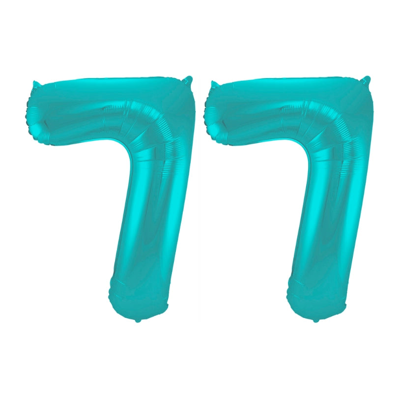 Folieballon 77 jaar metallic pastel aqua mat 86cm