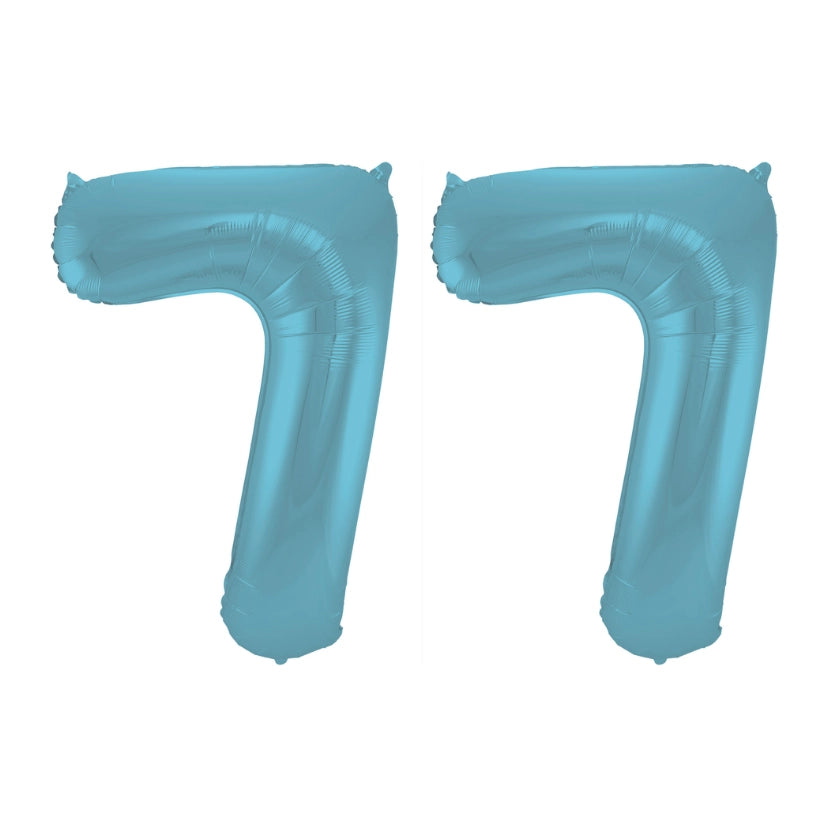 Folieballon 77 jaar metallic pastel blauw mat 86cm