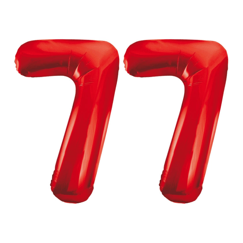 Folieballon 77 jaar rood 86cm