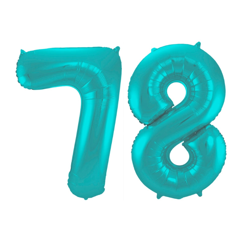 Folieballon 78 jaar metallic pastel aqua mat 86cm
