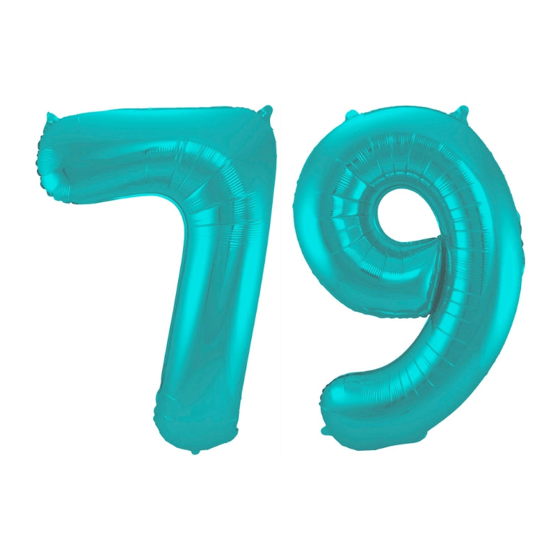 Folieballon 79 jaar metallic pastel aqua mat 86cm