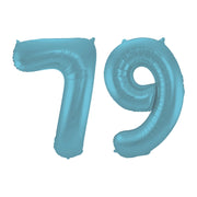 Folieballon 79 jaar metallic pastel blauw mat 86cm