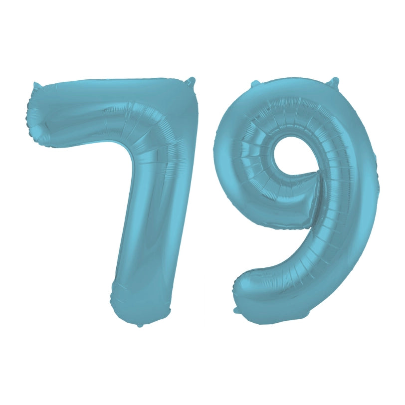 Folieballon 79 jaar metallic pastel blauw mat 86cm