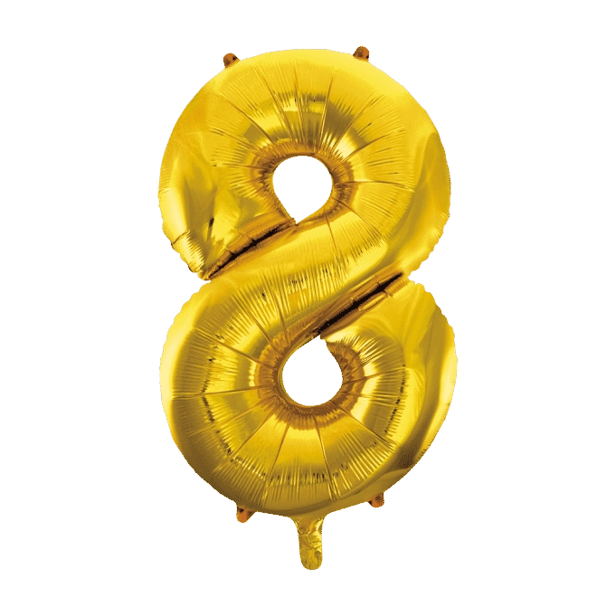 Folieballon 8 jaar Goud 86cm