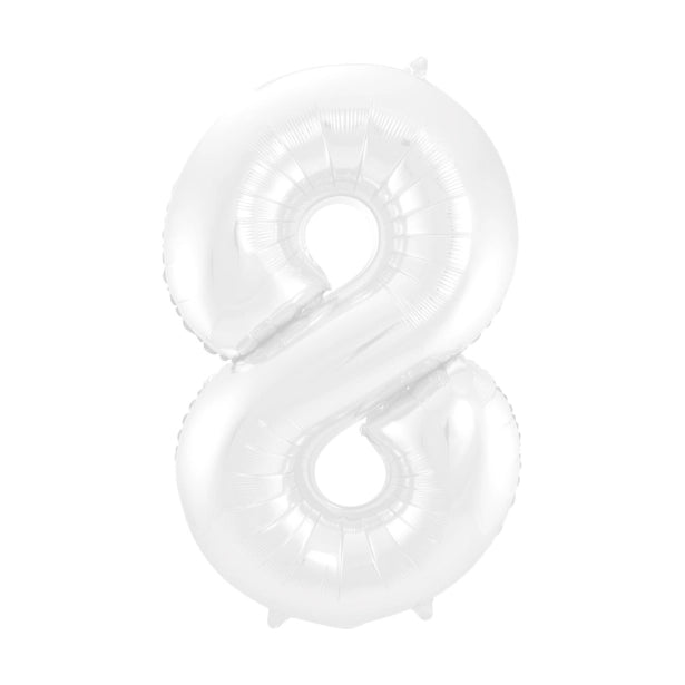 Folieballon 8 jaar metallic wit 86cm