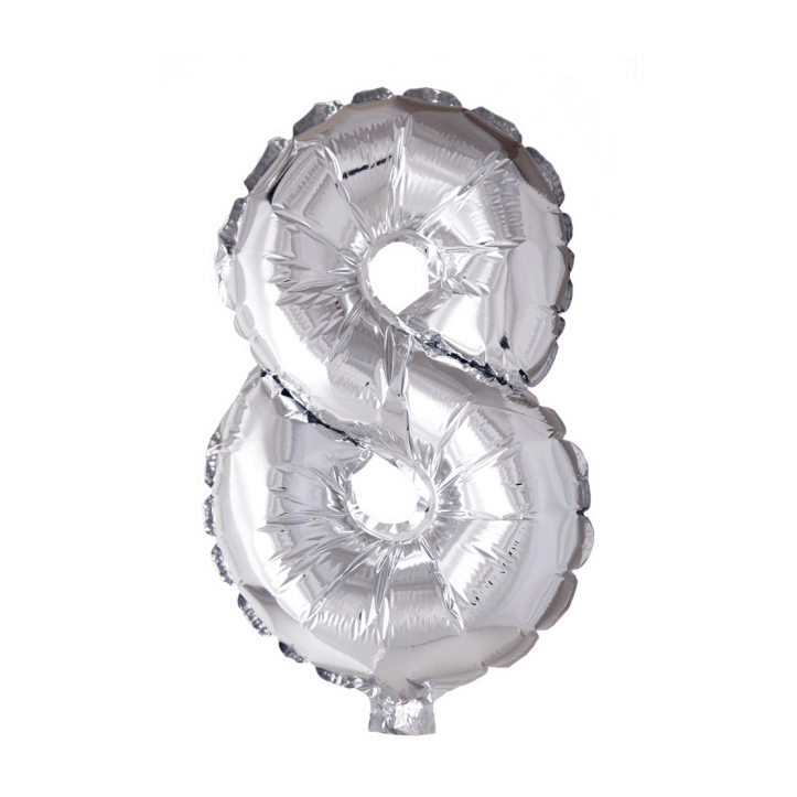 Folieballon 8 jaar zilver 86cm