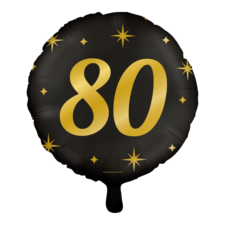 Folieballon 80  jaar - goud zwart - 45cm