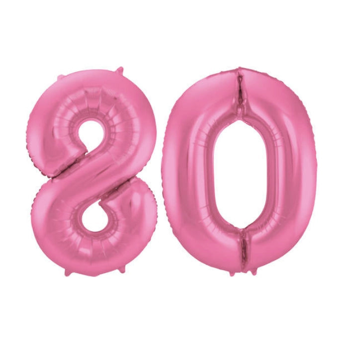 Folieballon 80 jaar metallic roze mat 86cm