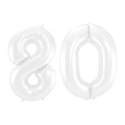 Folieballon 80 jaar metallic wit 86cm