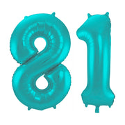 Folieballon 81 jaar metallic pastel aqua mat 86cm