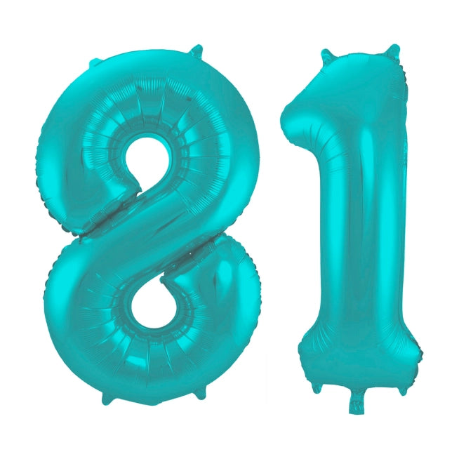 Folieballon 81 jaar metallic pastel aqua mat 86cm