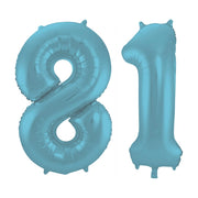 Folieballon 81 jaar metallic pastel blauw mat 86cm