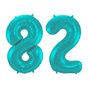 Folieballon 82 jaar metallic pastel aqua mat 86cm