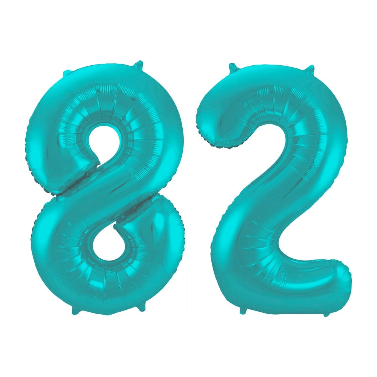 Folieballon 82 jaar metallic pastel aqua mat 86cm