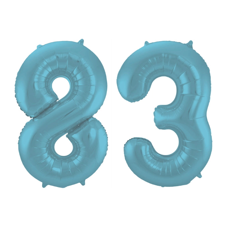 Folieballon 83 jaar metallic pastel blauw mat 86cm