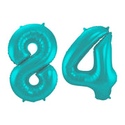 Folieballon 84 jaar metallic pastel aqua mat 86cm