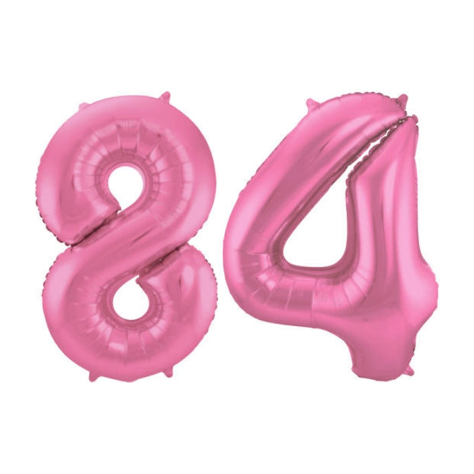 Folieballon 84 jaar metallic roze mat 86cm