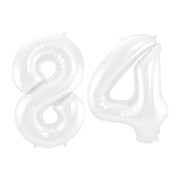 Folieballon 84 jaar metallic wit 86cm