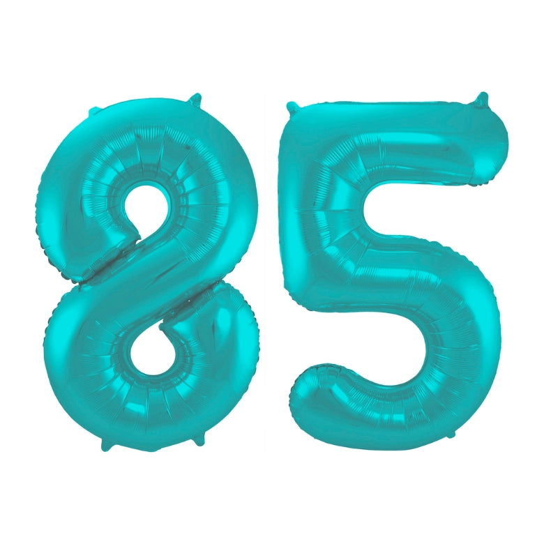 Folieballon 85 jaar metallic pastel aqua mat 86cm