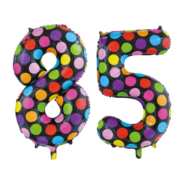 Folieballon 85 jaar stippen 86cm