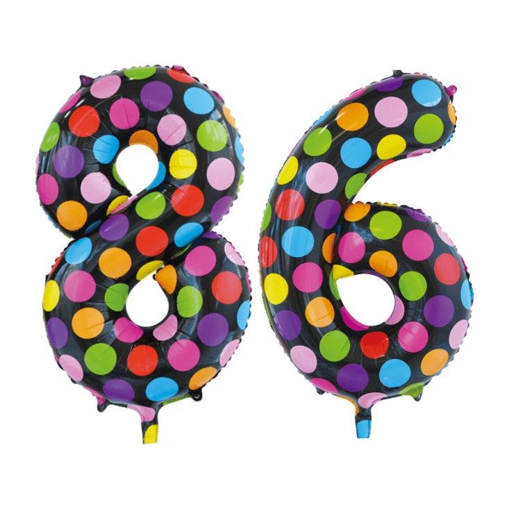 Folieballon 86 jaar stippen 86cm