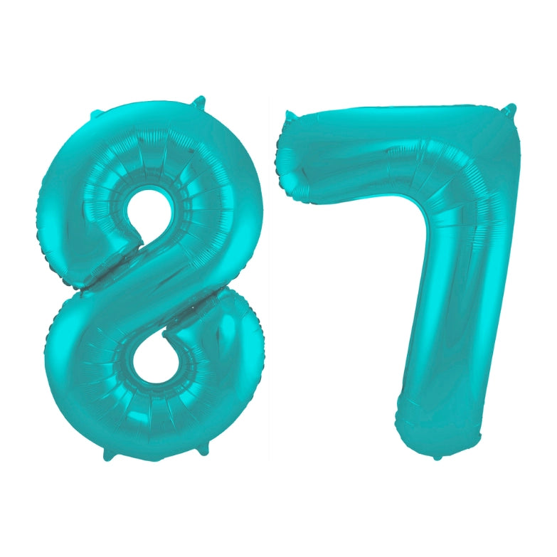 Folieballon 87 jaar metallic pastel aqua mat 86cm