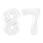Folieballon 87 jaar metallic wit 86cm