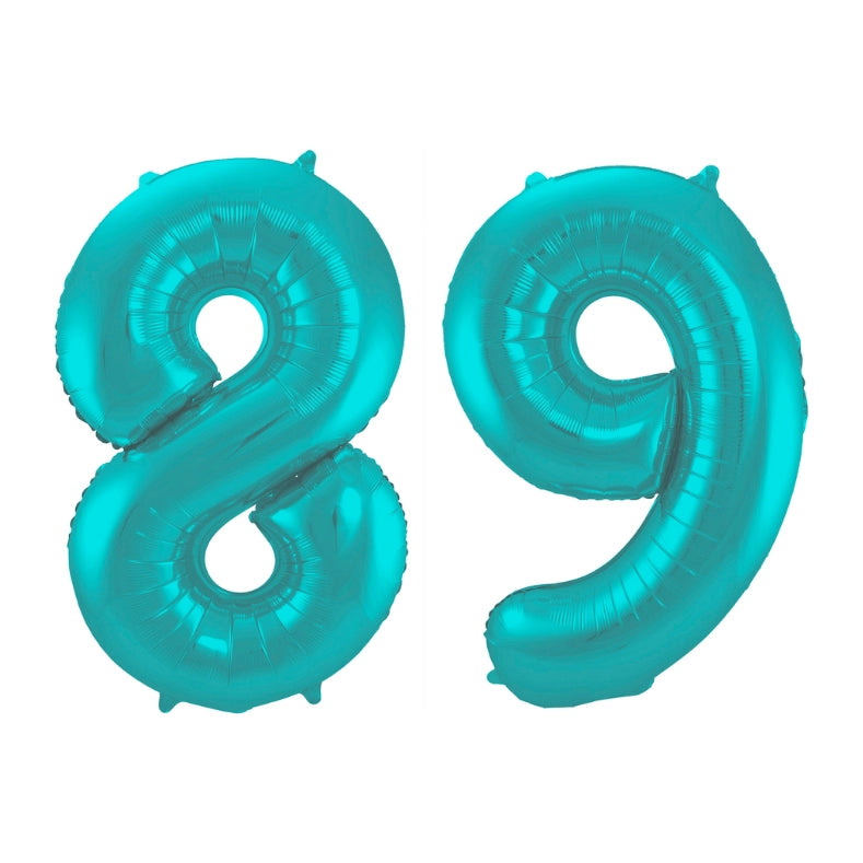 Folieballon 89 jaar metallic pastel aqua mat 86cm