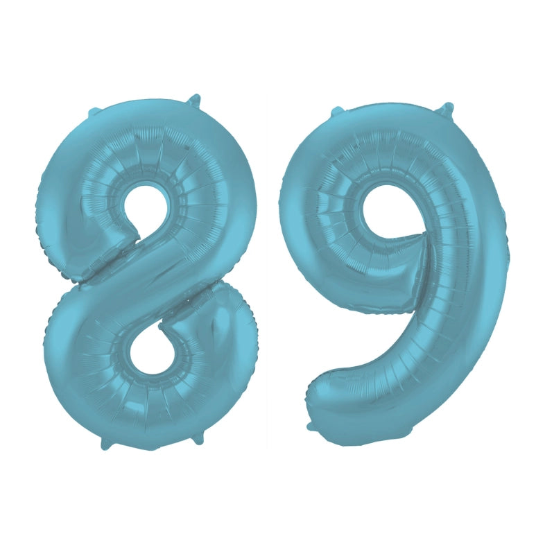 Folieballon 89 jaar metallic pastel blauw mat 86cm