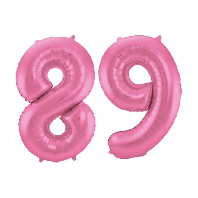 Folieballon 89 jaar metallic roze mat 86cm