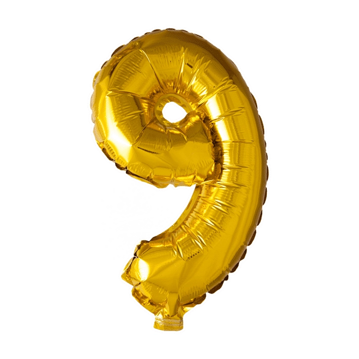 Folieballon 9 jaar Goud 41cm