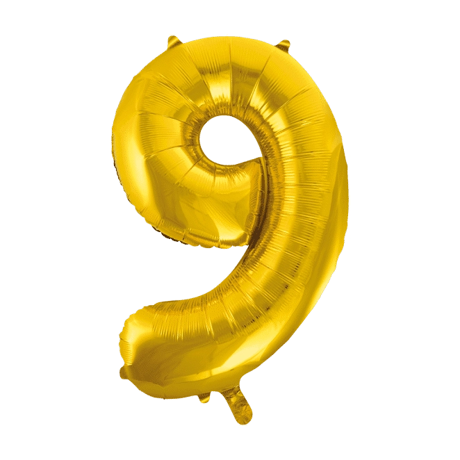 Folieballon 9 jaar Goud 86cm