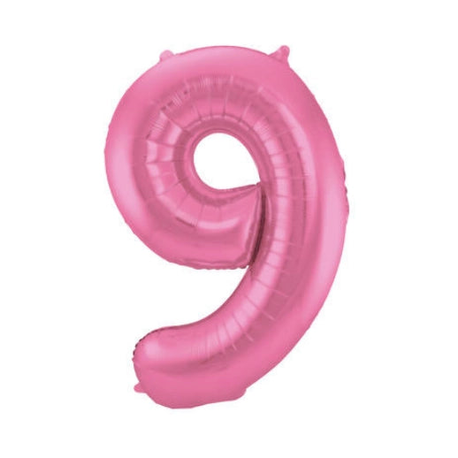 Folieballon 9 jaar metallic roze mat 86cm