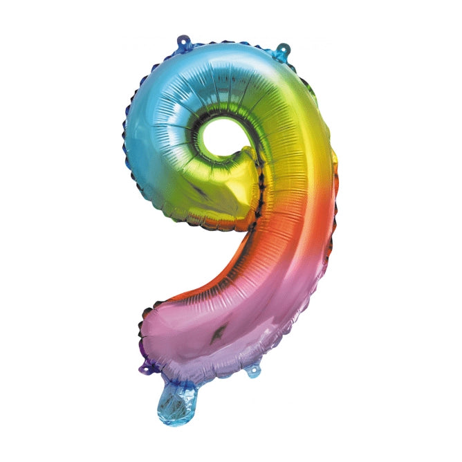 Folieballon 9 jaar Regenboog 41cm