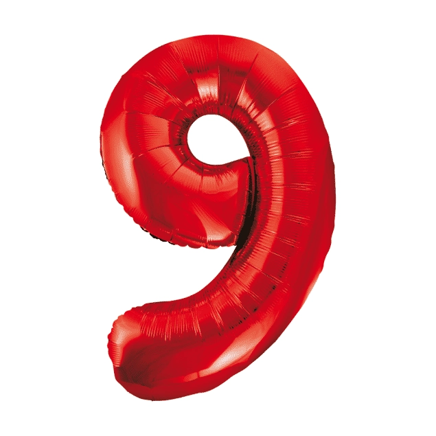 Folieballon 9 jaar rood 86cm