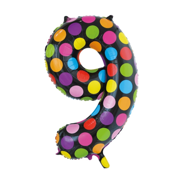 Folieballon 9 jaar stippen 86cm