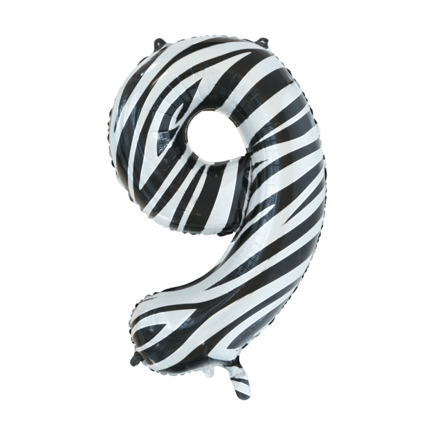 Folieballon 9 jaar zebra 86cm