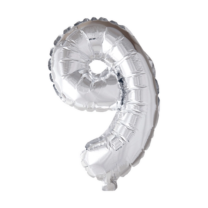 Folieballon 9 jaar zilver 41cm